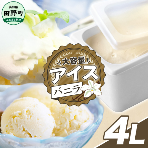 【四国一小さなまちのアイス屋さん】バニラ アイスクリーム 大容量 アイス 4000ml 4L 業務用 4リットル デザート スイーツ お菓子 アイス ミルク 大容量 いっぱい 松崎冷菓 取り寄せ お取り寄せ 2187939 - 高知県田野町