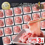【3ヶ月定期便】川南ポーク豚小間切れ4kg(200g×20パック) 【 宮崎県産 川南町産 豚肉 肉 切り落とし 小分け 定期便 送料無料 】
