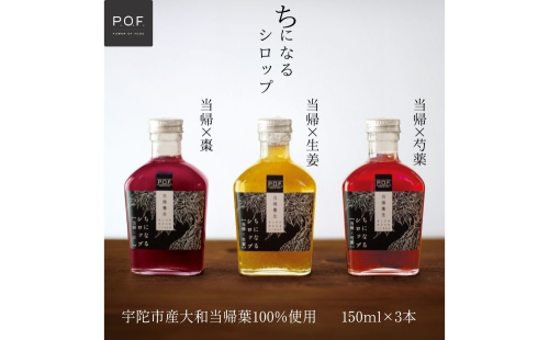 ちになるシロップ ＜大和当帰＞150ml 3種セット ／ふるさと納税 芍薬 生姜 棗 シロップ 瓶 ガラス瓶 国産 食材 炭酸 大和当帰葉 有機 お湯割り 甜菜糖 ハチミツ はちみつ 送料無料 ち 奈良県 宇陀市 POWER OF FOOD 2188421 - 奈良県宇陀市
