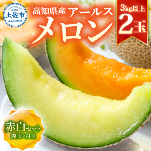 高級土佐アールスメロン2玉入り メロン めろん 赤白セット 赤玉×白玉 3kg以上 舐瓜 果物 くだもの フルーツ デザート スイーツ おやつ 高級 常温 配送 2191994 - 高知県土佐市