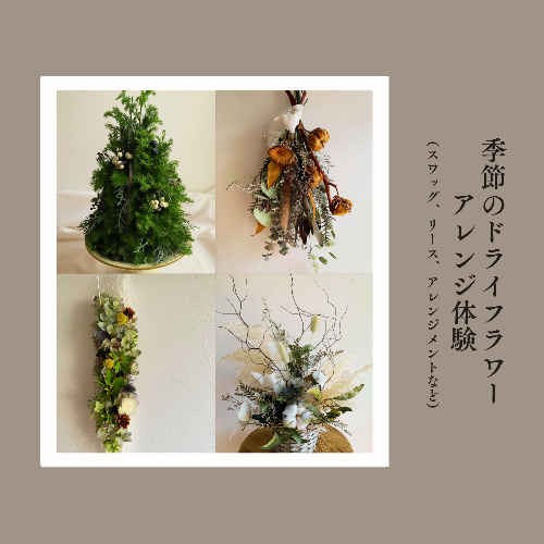 季節のドライフラワーアレンジ体験（スワッグ、リース、アレンジメントなど） XY007 2193871 - 福岡県篠栗町