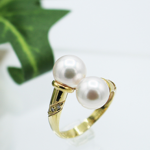 アコヤ真珠 ツインパール リング　8.5mm 2個付 K10YG (15083) 真珠 アコヤ真珠 パール 指輪 リング パール ツインパール 大粒 K10 イエローゴールド ジュエリー アクセサリー ダイヤモンド 山梨県 甲斐市 BR-70 2195022 - 山梨県甲斐市