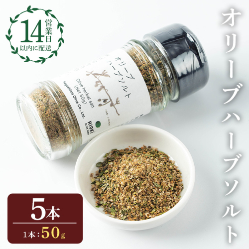 No.1262-E オリーブハーブソルト (50g×5本) オリーブ オリーブ葉 ソルト ハーブソルト 塩 セット 詰め合わせ 調味料 箱入り ギフト 贈答 プレゼント 調味料 【鹿児島オリーブ】 2195246 - 鹿児島県日置市