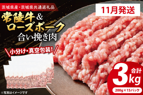 【発送時期が選べる・小分け・真空パック】 国産牛豚 合挽き肉 200g×15p (3kg) ( 茨城県共通返礼品・茨城県産 ) ブランド牛 ブランド豚 常陸牛 ローズポーク 茨城 国産 牛 牛肉 豚 豚肉 合挽肉 合い挽き肉 合いびき肉 挽き肉 挽肉 ひき肉 合挽ミンチ 合挽きミンチ ミンチ ハンバーグ 冷凍 発送時期が選べる 小分け 真空パック 2195710 - 茨城県大洗町