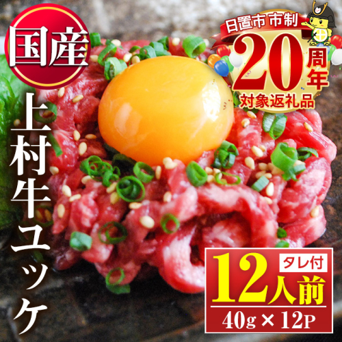 No.1100-B 自慢の自社ブランド牛「上村牛ユッケ」(12人前・40g×12P) 国産 九州産 牛肉 黒毛和牛 和牛 ユッケ 生食 小分け 冷凍 ギフト 贈答【カミチク】 2197327 - 鹿児島県日置市