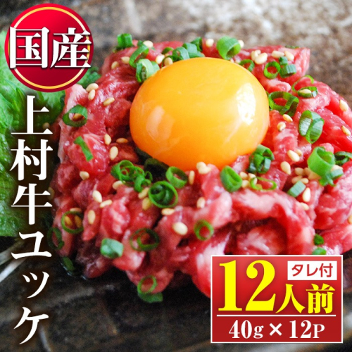 No.1100-B 自慢の自社ブランド牛「上村牛ユッケ」(12人前・40g×12P) 国産 九州産 牛肉 黒毛和牛 和牛 ユッケ 生食 小分け 冷凍 ギフト 贈答【カミチク】 2197327 - 鹿児島県日置市