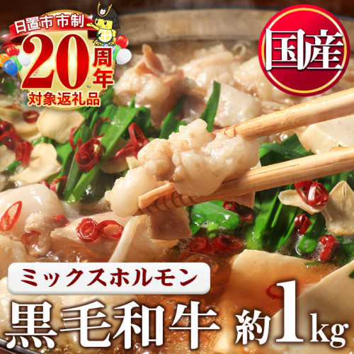 No.1001-01 黒毛和牛ミックスホルモン(計1kg) 国産 九州産 牛肉 黒毛和牛 和牛 ホルモン 焼肉 鉄板焼き もつ鍋 冷凍 小分け【カミチク】 2197662 - 鹿児島県日置市