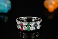 ルビー エメラルド サファイアマルチカラー リング Ag900[Pt100] (12514) 指輪 リング ルビー エメラルド サファイア プラチナ100 Pt100 ダイヤモンド ジュエリー アクセサリー 山梨県 甲斐市 BR-80