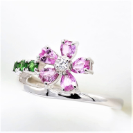 ピンク サファイヤ 桜モチーフ リング 0.70ct Pt900 (13523) 指輪 リング サファイヤ ピンクサファイヤ プラチナ Pt900 グリーンガーネット ダイヤモンド ジュエリー アクセサリー 山梨県 甲斐市 BR-89