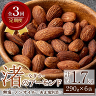 No.1035-C ＜定期便・連続3回＞渚のアーモンド(計1.74kg・290g×6袋) ナッツ おつまみ 無塩 ノンオイル 国内製造 アーモンド 常温 常温発送【末永商店】