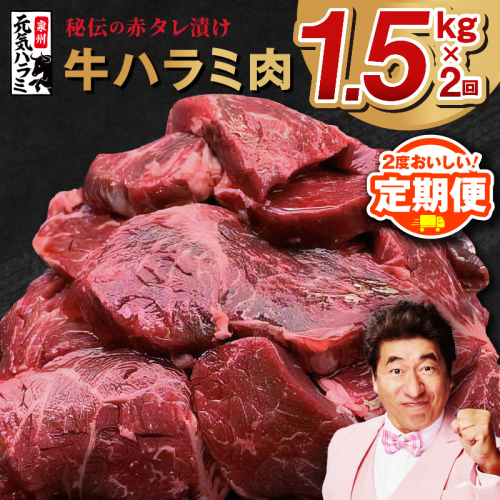 【定期便】牛ハラミ肉 1.5kg ×2回【小分け 300g×5P 秘伝の赤タレ 味付き 焼肉 訳あり サイズ不揃い 2025年12月＆2026年6月発送】 099Z383 2201974 - 大阪府泉佐野市