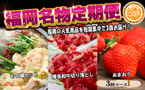 【3回届く！コースI】福岡名物定期便（もつ鍋・和牛・あまおう）★福岡の人気商品を短期集中で3回お届け！[G7045] 2203139 - 福岡県福津市