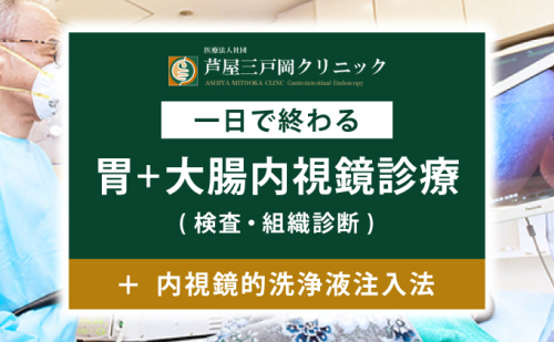 1日で終わる 胃・大腸内視鏡診療（内視鏡的洗浄液注入法プラン） (日帰り) 1名様【芦屋三戸岡クリニック】消化器内視鏡専門クリニック 大腸検査 内視鏡検査 大腸がん 大腸ポリープ などの 早期発見 早期対策 早期治療 健康 カウンセリング 2203685 - 兵庫県芦屋市