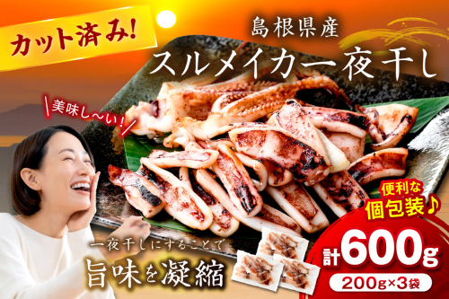 島根県産スルメイカ一夜干しカット済 計600g（小分け200g×3袋） 産地直送 干物 一夜干し イカ 人気 大容量 小分け 国産 冷凍ストック 【005_2059】 2209384 - 島根県浜田市