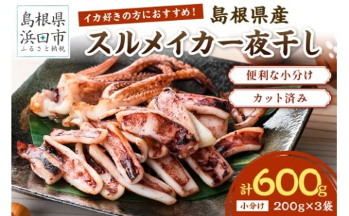 島根県産スルメイカ一夜干しカット済 計600g（小分け200g×3袋） 産地直送　干物　一夜干し　イカ　人気　大容量　小分け　国産　冷凍ストック 【005_2059】 2209384 - 島根県浜田市