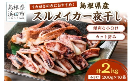 島根県産スルメイカ一夜干しカット済 計2kg（小分け200g×10袋） 産地直送　干物　一夜干し　イカ　人気　大容量　小分け　国産　冷凍ストック 【005_2061】 2209397 - 島根県浜田市