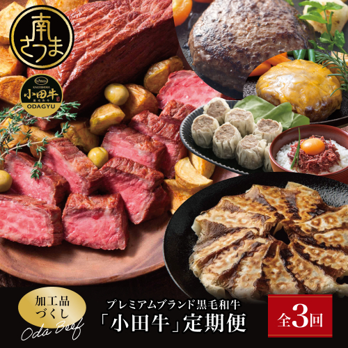 【全3回】プレミアムブランド「小田牛」定期便［加工品づくし］ 鹿児島県産 黒毛和牛 ハンバーグ コンビーフ ローストビーフ 餃子 焼売 総菜 おかず レトルト 冷凍 小田畜産 南さつま市 2209450 - 鹿児島県南さつま市