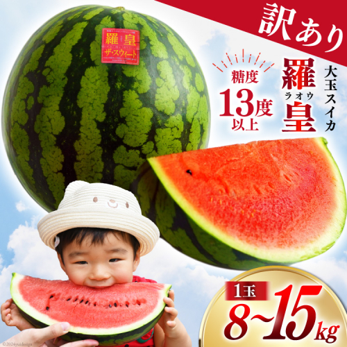 BH055【令和8年度出荷分】訳あり 大玉スイカ～羅皇（ラオウ）～（8〜15kg）[先行予約 数量限定 すいか スイカ 西瓜 フルーツ 果物 長崎 長崎県 島原市] 2209528 - 長崎県島原市