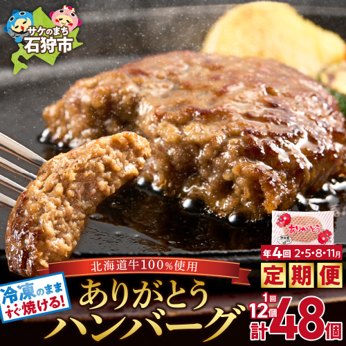 【定期便4回】北海道産ありがとうハンバーグ(90g×12個)定期便 2210064 - 北海道石狩市