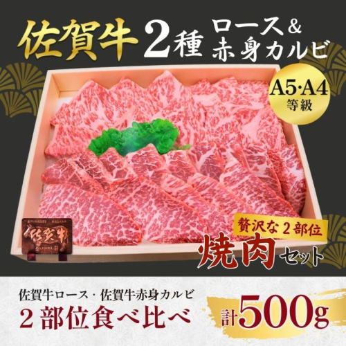 佐賀牛ロース＆佐賀牛赤身カルビ 焼肉用 500g 牛肉 黒毛和牛 赤身 カット済 バーベキュー 九州 佐賀県 佐賀市 佐賀丸美屋 焼肉屋：B325-008 2210618 - 佐賀県佐賀市