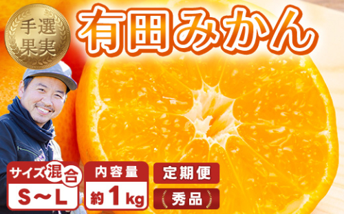 【まごころ手選別】【3ヶ月定期便】有田みかん 秀品 約1kg（S～Lサイズ混合）※2025年11月上旬頃から1カ月に1回（計3回）発送 2210663 - 和歌山県美浜町