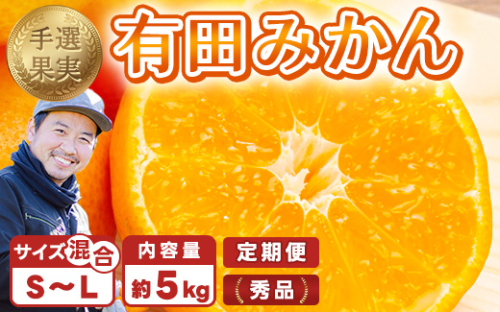 【まごころ手選別】【3ヶ月定期便】有田みかん 秀品 約5kg（S～Lサイズ混合）※2025年11月上旬頃から1カ月に1回（計3回）発送 2210666 - 和歌山県美浜町
