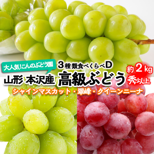 大人気！【こんのぶどう園】山形本沢産 高級ぶどう 3種食べくらべD 秀以上 約2kg 【令和7年産先行予約】FU22-336 フルーツ くだもの 果物 山形 山形県 山形市 ぶどう 葡萄 ブドウ セット 2025年産 2211851 - 山形県山形市