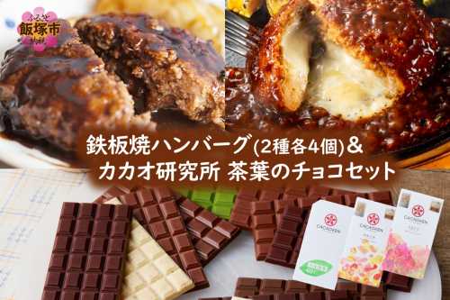 鉄板焼ハンバーグ(2種各4個)＆カカオ研究所 茶葉のチョコセット【B3-089】 2212126 - 福岡県飯塚市