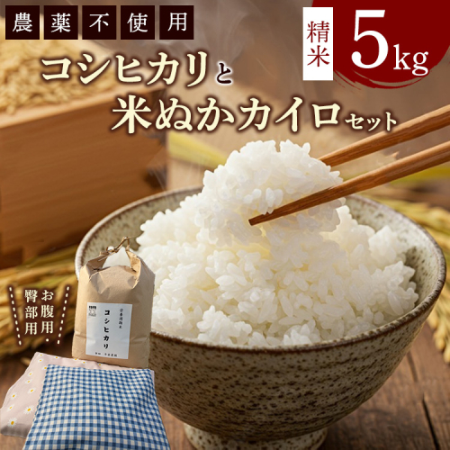 コシヒカリと米ぬかカイロのセット1 白米×5kg 米ぬかカイロ（お腹用×1点 臀部用×1点）◇ ｜ 米 お米 白米 精米 ご飯 ごはん カイロ 2212242 - 愛知県幸田町