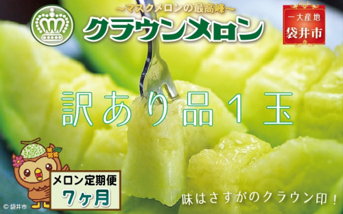 【7ヶ月定期便】クラウンメロン(訳あり)1玉入 メロン デザート グルメ 果物 フルーツ 季節の果物 スイーツ 袋井市 静岡県 2212921 - 静岡県袋井市