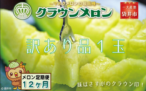 【12ヶ月定期便】クラウンメロン（訳あり）1玉入 メロン デザート グルメ 果物 フルーツ 季節の果物 スイーツ 袋井市 静岡県 2212926 - 静岡県袋井市