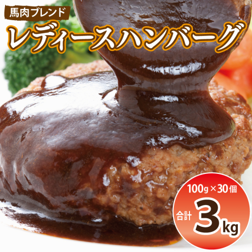 【馬肉ブレンド】レディースハンバーグ 総量3kg (100ｇ×30個) 【桜文 馬肉 惣菜 冷凍 牛肉 はんばーぐ 一人暮らし 弁当 個包装】 G2945 2213853 - 大阪府泉佐野市