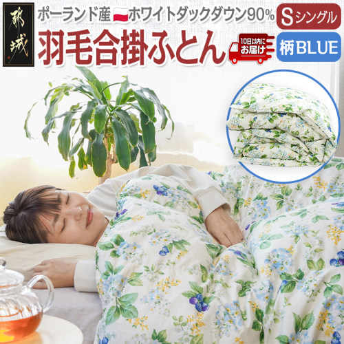 羽毛合掛ふとん ポーランド産ホワイトダック90％(柄BLUE)【S】≪みやこんじょ特急便≫_AI-E106-bl-Q 2214002 - 宮崎県都城市