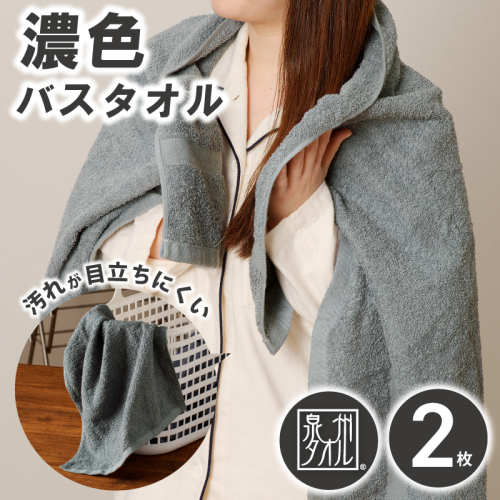 濃色カラー バスタオル 2枚（グレー）【泉州タオル 国産 吸水 普段使い シンプル 日用品 家族 ファミリー】 099H3733 2216315 - 大阪府泉佐野市