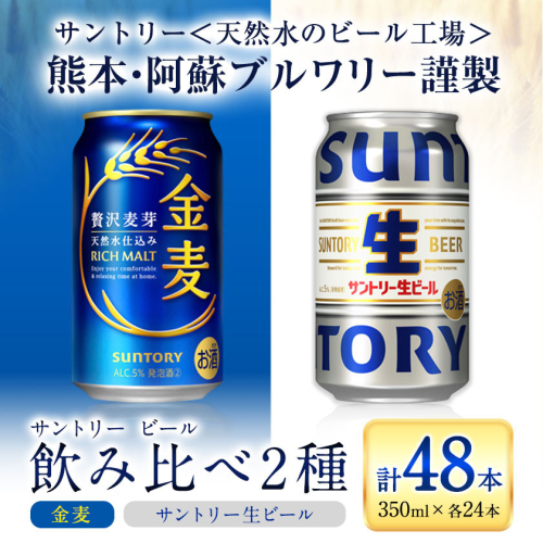 “九州熊本産” 飲み比べ 金麦 生ビール 48本 350ml × 各 24本 《30日以内に出荷予定(土日祝除く)》阿蘇天然水100％仕込 ビール ギフト お酒 アルコール 熊本県御船町 缶ビール 酒 缶 サントリー生ビール 2217046 - 熊本県御船町