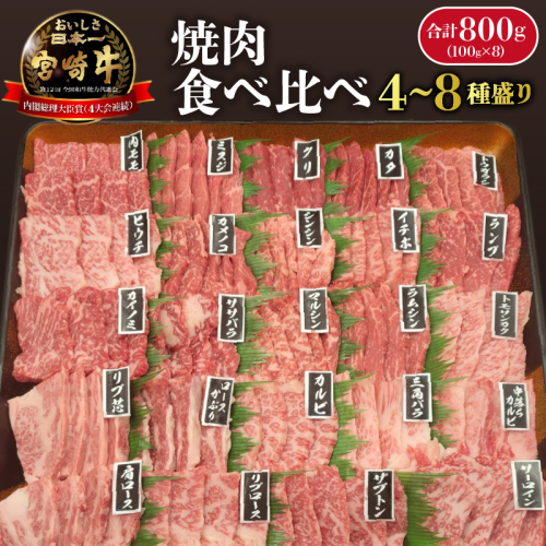 宮崎牛焼肉食べ比べ4種~8種盛り 合計800g N0140-YC523 2217403 - 宮崎県延岡市