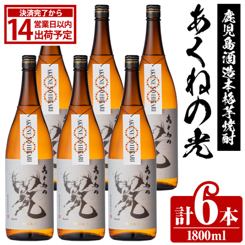 鹿児島酒造「あくねの光」(1800ml×計6本) 国産 芋焼酎 お酒 酒 芋 いも アルコール 父の日 贈答用 ギフト 定期便 【鹿児島酒造】akn009-20 2217623 - 鹿児島県阿久根市