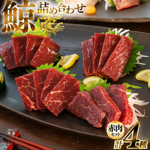 AJ148 くじら 赤肉 4種詰め合わせ 計740g ( 小切れ 胸肉 背肉 特選 )[ くじら クジラ 鯨肉 湯引き 簡単調理 おつまみ 肴 珍味 日野商店 長崎県 島原市 ] 2218544 - 長崎県島原市