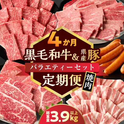 ≪4か月定期便≫黒毛和牛＆県産豚バラエティーセット(焼肉)総重量3.9kg以上 肉 牛 牛肉 国産_T030-179 2219341 - 宮崎県都農町