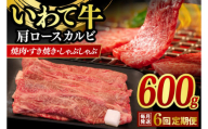 AB019 【6ヶ月連続お届け】いわて牛肩ロースカルビ焼肉600ｇ