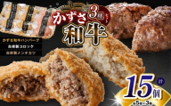 肉総菜 3種セット 詰合せ 各5個 合計15個(和牛コロッケ・和牛 メンチ・かずさ和牛 ハンバーグ) 国産 和牛 お肉屋さんの手作り| かずさ和牛工房 上総和牛メディアで紹介の人気店! ジャパンフードセレクション 金賞 肉専門店 牛肉 牛 肉 にく 国産 コロッケ メンチカツ お惣菜 セット おつまみ 千葉県 君津市 きみつ [AKMKH-5]
