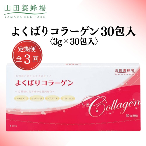 よくばりコラーゲン30包入 3g×30包入×3回(28335)【006-a102】 2221503 - 岡山県鏡野町