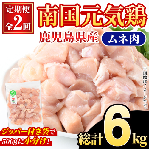 ＜定期便・全2回(隔月)＞鹿児島県産！南国元気鶏 ムネ肉(総計6kg) 国産 鹿児島県産 鶏肉 肉 お肉 ムネ肉 むね肉 胸肉 南国元気鶏 小分け 小パック 定期便 Cセット 【さるがく水産】akn028-36 2222328 - 鹿児島県阿久根市