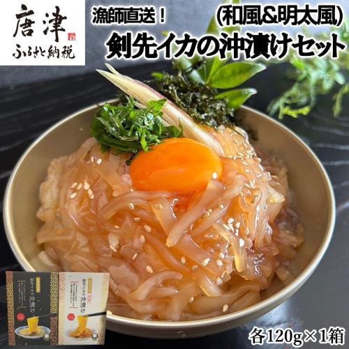 新鮮！漁師直送！剣先イカの沖漬け(和風&明太風)セット 各120g×1箱  漁師飯 肴 おつまみ ご飯のお供 ギフト 2223564 - 佐賀県唐津市