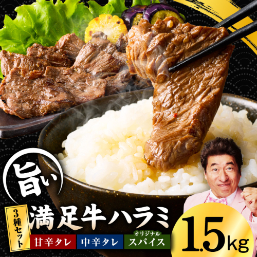 【満足牛ハラミ】3種セット （甘辛タレ漬け・中辛タレ漬け・オリジナルスパイス仕込み） 合計1.5kg 【味付け ハラミ 小分け 焼くだけ 簡単調理 BBQ 牛肉 250g×6P】 G3364 2226080 - 大阪府泉佐野市