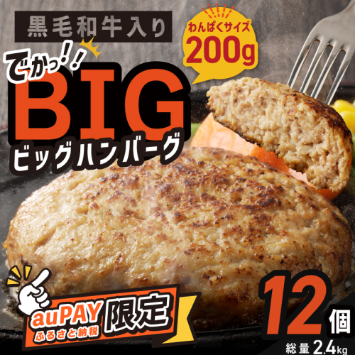 【auPAYふるさと納税限定】 黒毛和牛入り BIGハンバーグ 総量2.4ｋg（200g×12個） 010B1597 2227396 - 大阪府泉佐野市
