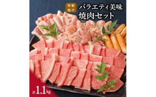 バラエティ美味 焼肉セット 牛肉 豚肉 鶏肉 ウィンナー 計1.1kg J298
