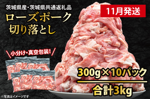 国産豚肉 こま切れ  300g×10p (3kg) 【2025年11月発送予定】【 小分け ・ 真空パック 】 ( 茨城県共通返礼品・茨城県産 ) ブランド豚  ローズポーク 茨城 国産 切り落とし 豚 豚肉 豚こま 豚こま切れ 冷凍 2229577 - 茨城県大洗町