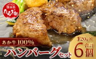 [ 年内お届け ]あか牛 100%ハンバーグ セット 120g×6個 ※12/19-27発送※ [ ハンバーグ あか牛 牛肉 肉 熊本産 国産牛 和牛 旨味 うま味 ぎっしり 熊本県 多良木町 牛肉 ]046