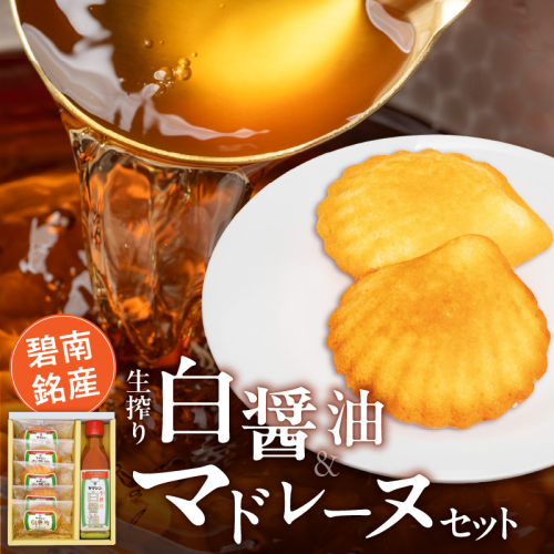 碧南銘産セット 伝統の木桶仕込みヤマシン白醤油と絶品白醤油マドレーヌの詰め合わせ 手土産 調味料 洋菓子 スイーツ 白醤油 碧南 セット コラボ H010-014 2231608 - 愛知県碧南市